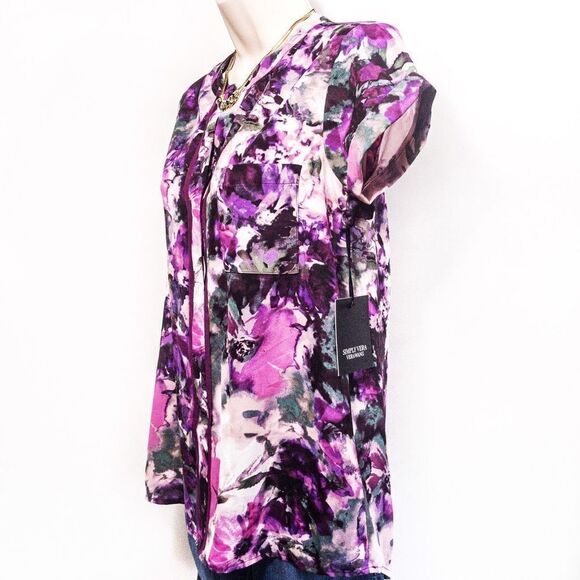 NWT Simply Vera Wang Silky Violet Florals Blouse Sz XS - Picture 5 of 10